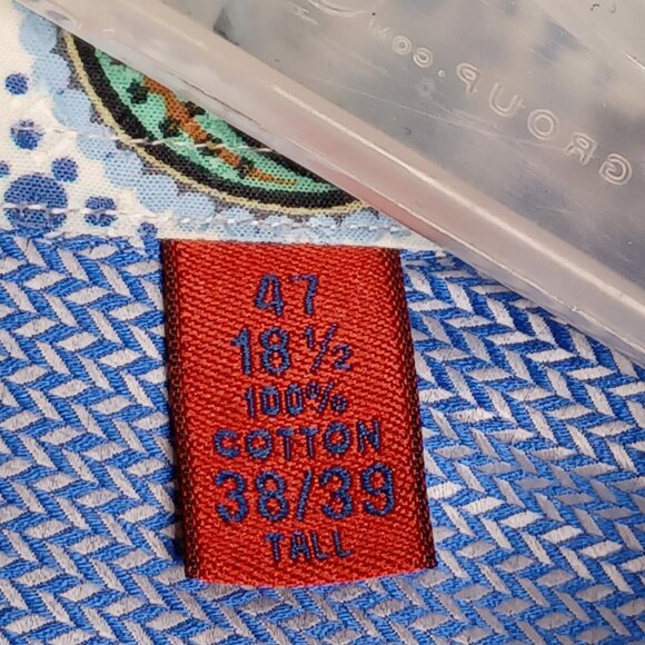 Robert Graham Shirt Mens 47(38/39)Tall SkyBlue Herringbone Long Sleeve Flip Cuff - Picture 13 of 13